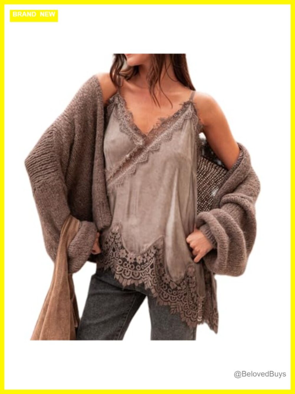 Satin Lace Cami Top Silky Lace Trim Spaghetti Strap Asymmetrical Slip Dress